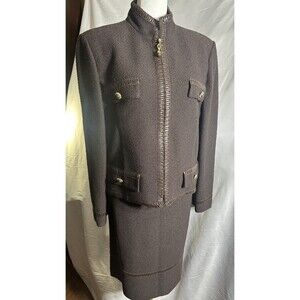 Vintage St. John Brown Tweed Set Sz. 14 Jacket and Skirt 10